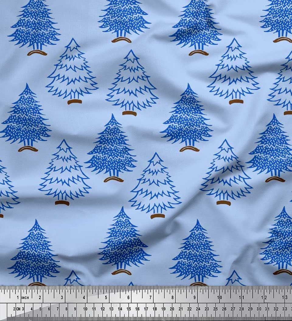Soimoi Cotton Voile Fabric Christmas Tree Block Print Sewing Fabric Yard 42 Inch Wide