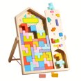 thumbnail image 1 of 3D Wooden Tetris Puzzle Set, Geometric Logic Building Blocks for Desktop Display, Wood Jigsaw Game for Spatial Thinking, Natural Finish, 1 of 8