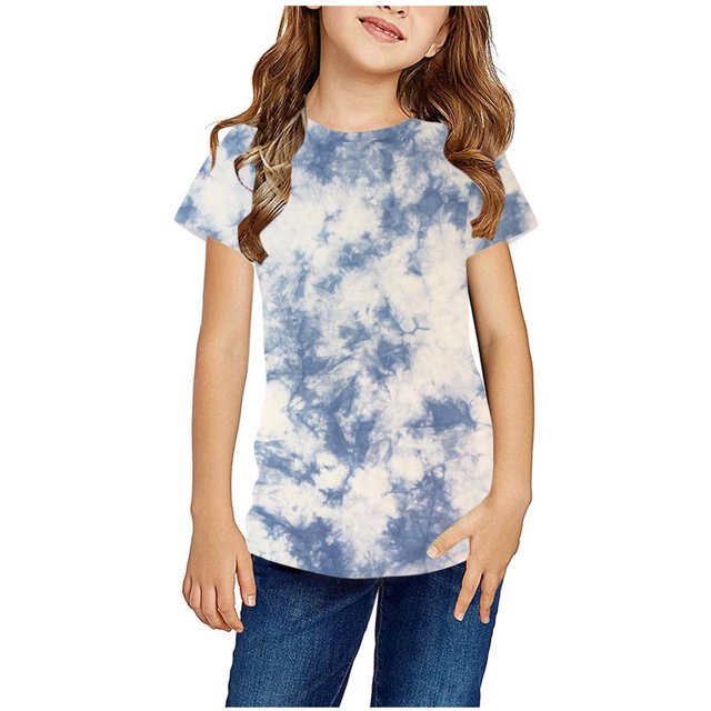 Offres pour Bébés! EQWLJWE T-Shirts Teinture sur Nœuds pour Filles, T-Shirt Court Graphique Teinture sur Nœuds pour Filles de 3 à 14 Ans, Chemisiers d'Été Décontractés Colorés à Col Rond et Manches Courtes, Hauts T-Shirt Mignons