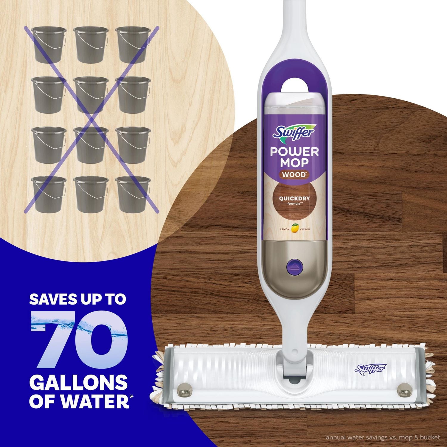 Swiffer Power Mop Solution de Recharge pour Bois, Nettoyant pour Planchers de Bois Franc à Séchage Rapide, Parfum de Citron, 750 ml