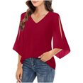 thumbnail image 1 of Savings Clearance Womens Ruffle 3/4 Sleeve V Neck Double Layers Chiffon Blouses Dressy Tops, 1 of 8