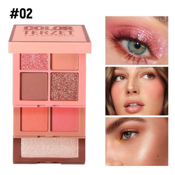 Qocolhg Highlighter Blush Eyeshadow 3-in-1 Makeup Palette Multi-Use Face Powder Compact Travel-Friendly Long-Lasting All Skin Tones,Christmas Gifts for Women