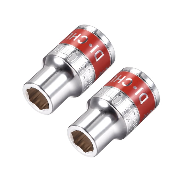Unique Bargains 2 Pcs 1/2-Inch Drive by 10mm Shallow Socket w Red Band, Cr-V, 6-Point, Metric