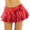 thumbnail image 1 of Sxiwei Women's Shiny Metallic Skirt High Waist Layered Pleated Ruffled Mini Skirt Rave Party Clubwear Metallic Red L, 1 of 7