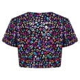 thumbnail image 4 of Haitryli T-Shirt Court à Manches Courtes pour Filles, Imprimé Coloré, Métallique Brillant, Col Rond, Costume pour Danse et Spectacle, Noir 150, 4 of 7