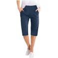 thumbnail image 1 of Timegard Womens Shorts Cotton Linen Elastic Waist Solid Color Summer Knee Length Trousers with Pockets, 1 of 6