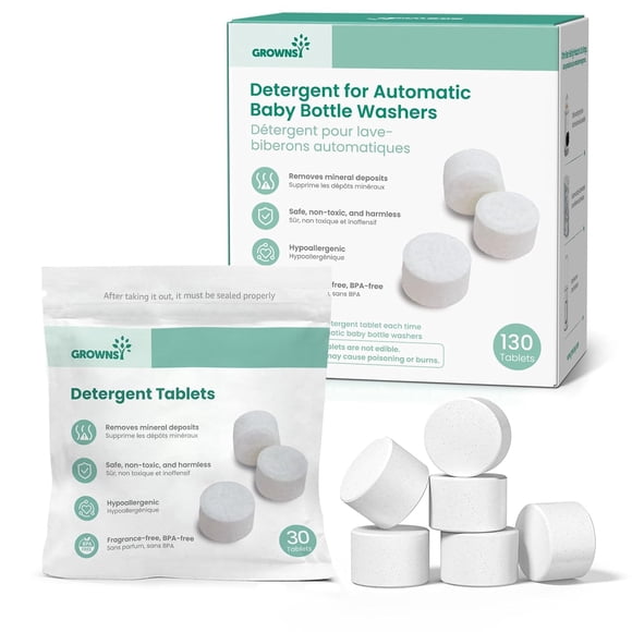 GROWNSY Baby Bottle Washer Cleaning Tablets, 130 Count, Natural Enzyme Formula, Compatible with Grownsy, Baby Brezza,Papablic & Other Bottle Washer Machines