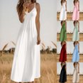 thumbnail image 1 of Robes d'Été pour Femmes Zeophrasy Robe d'Été Unie à Col en V avec Bretelles Réglables Cadeau de Fête des Mères pour Femmes Filles, 1 of 8