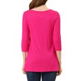 thumbnail image 3 of INSPIRE CHIC Hauts pour Femmes Col Rond Manches 3/4 Décor Boutons Ourlet Irrégulier Blouse Style Décontracté 3TG Rose Vif, 3 of 6