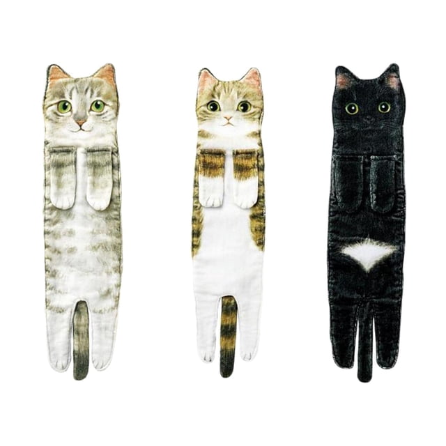GUOOL 3 pieces Cat Funny Hand Towels Decorative Drying Towel Bathroom Drying Hands P