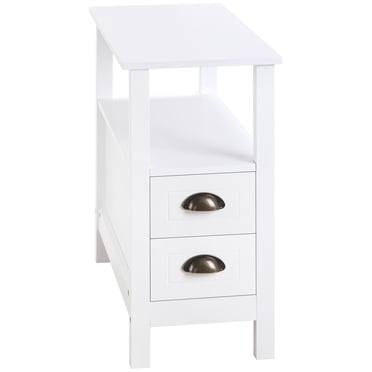 HOMCOM Table d'Appoint Mince avec 2 Tiroirs et Tablette de Rangement, Table d'Appoint pour Sofa
