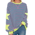 thumbnail image 4 of Swstbby Liquidation d'Économies d'Automne! Hauts d'Automne pour Femmes Grande Taille, Blouse Mode pour Femme à Col Rond à Rayures Imprimées Ample à Manches Longues Blouses Chandails Violet P, 4 of 5