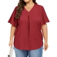 thumbnail image 4 of Frostluinai Women's Tops Plus Size Ruffle Short Sleeve Tunic Shirts V Neck Pleated Tshirts Solid Color Flowy Blouses Lightweight Going Out Tees, 4 of 7