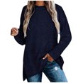 thumbnail image 2 of Pisexur Chandail en Molleton Douillet pour Femmes à Manches Longues Col Rond Mode Couleur Unie Automne chandail Décontracté Ourlet Fendu, 2 of 4