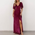 thumbnail image 1 of SMihono Robe Bohème d'Été pour Femmes Grande Taille Mode Robe Décontractée pour Femmes de Printemps et d'Été Fendue à Col en V à Manches Courtes, 1 of 6
