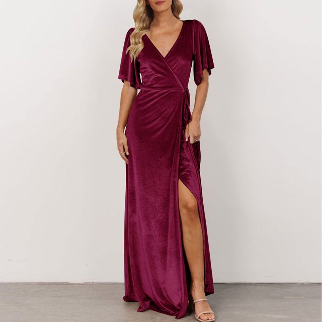SMihono Robe Bohème d'Été pour Femmes Grande Taille Mode Robe Décontractée pour Femmes de Printemps et d'Été Fendue à Col en V à Manches Courtes