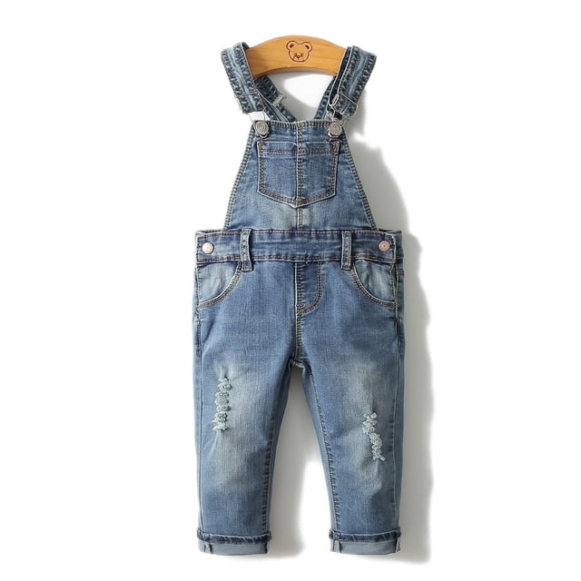 KIDSCOOL SPACE Little Girl Boy Ripped Denim Cute Slim Pants Jean Overalls,5-6 Years