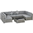 thumbnail image 1 of Outsunny 7 Pieces Patio Furniture Set with Cushions, PE Rattan Outdoor Conversation Set, Sectional Furniture Sofa Set with Glass Top Coffee Table and Pillows, for Garden, Lawn, Deck, Grey, 1 of 9