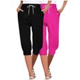 thumbnail image 1 of Timegard 2pc Capri Pants for Women Elastic High Waisted Drawstring Comfy Casual Crop Pants with Pockets, 1 of 7