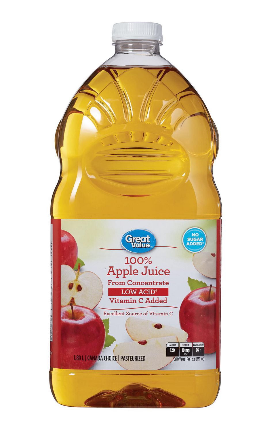 Great Value 100% Low Acid Pure Apple Juice 1.89L