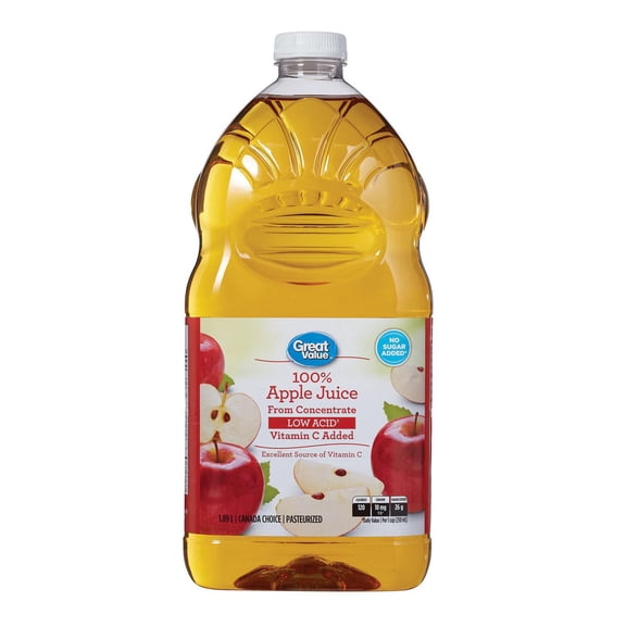 Great Value 100 % Jus de Pomme Pur à Faible Acidité 1.89L