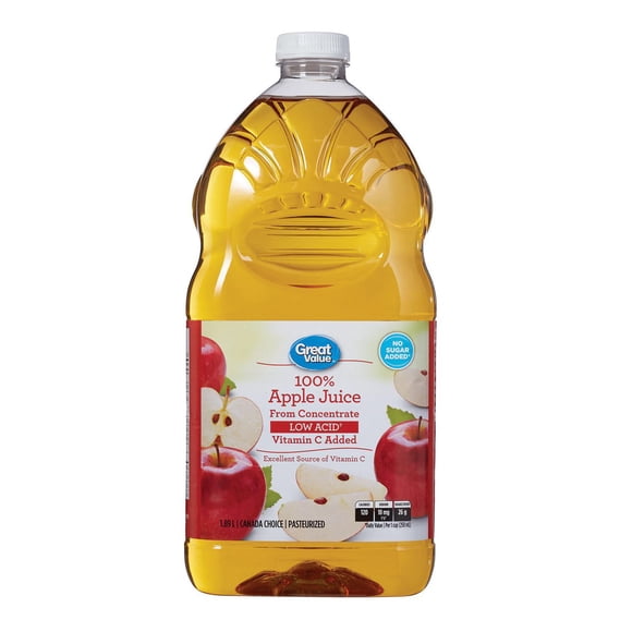 Great Value 100 % Jus de Pomme Pur à Faible Acidité 1.89L