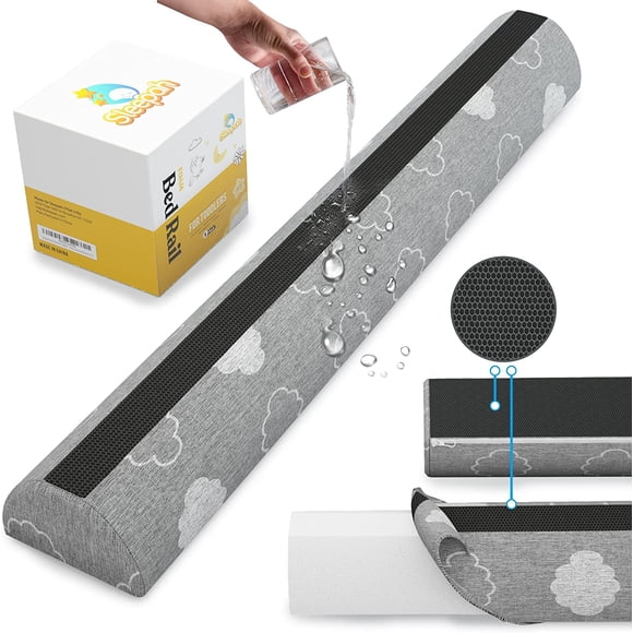 Sleepah Bed Rail for Toddlers Memory Foam Bed Bumper Guard w Dual Non-Slip Pads Waterproof Washable Removable Cover