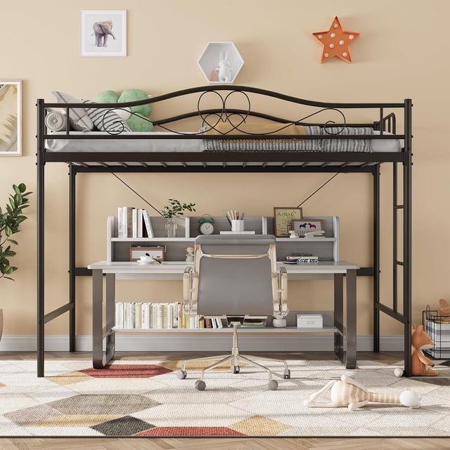 BeesClover Twin Size Metal Loft Bed with Ladder and Full Safety Guardrail, Heavy Duty Frame, 400 lbs Capacity, Space-Saving Design, Noise-Free, No Box Spring Required, Easy Assembly