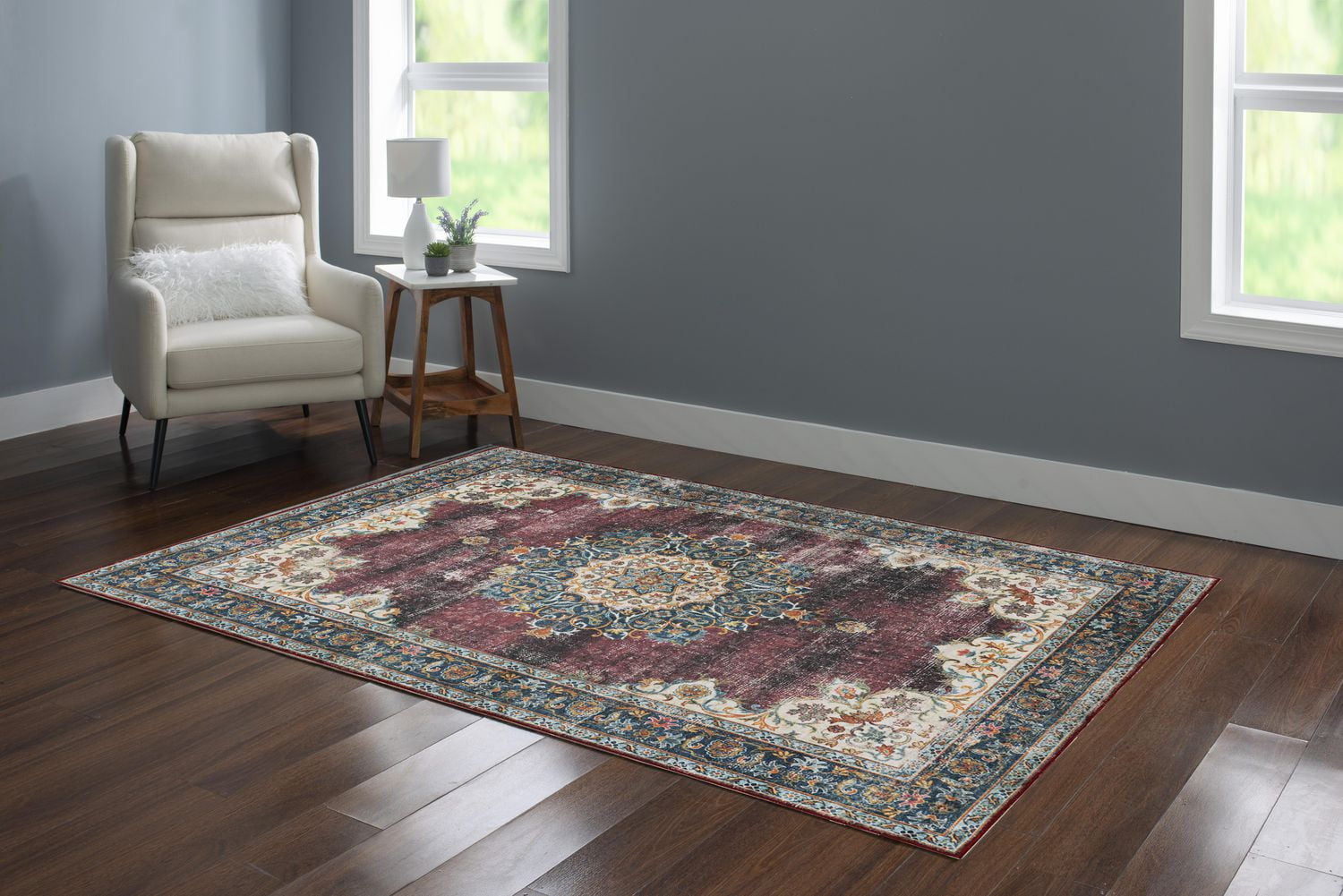 Tapis lavable Bryant 5 pi x 7 pi ivoire et bordeaux