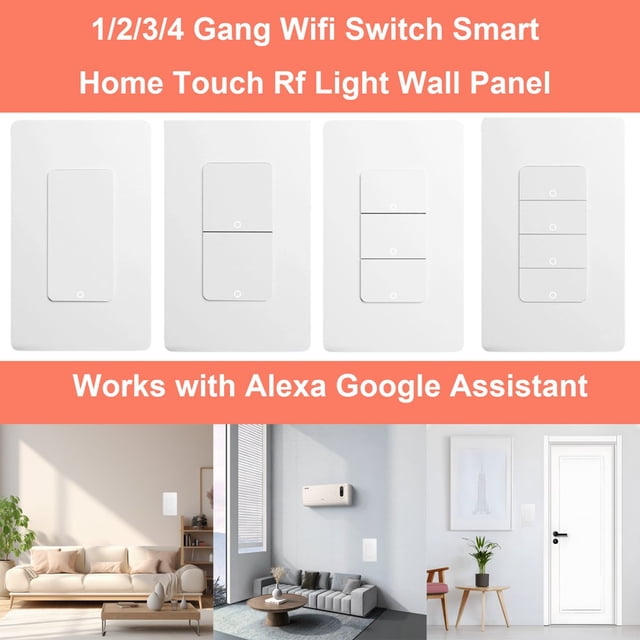 HLONK Smart Triple Light Switches 2.4GHz Wi-Fi 3 Gang Single Pole Switch Netural Wire Required Inteligente Switch Combo Work with Alexa Google Assistant Remote Control