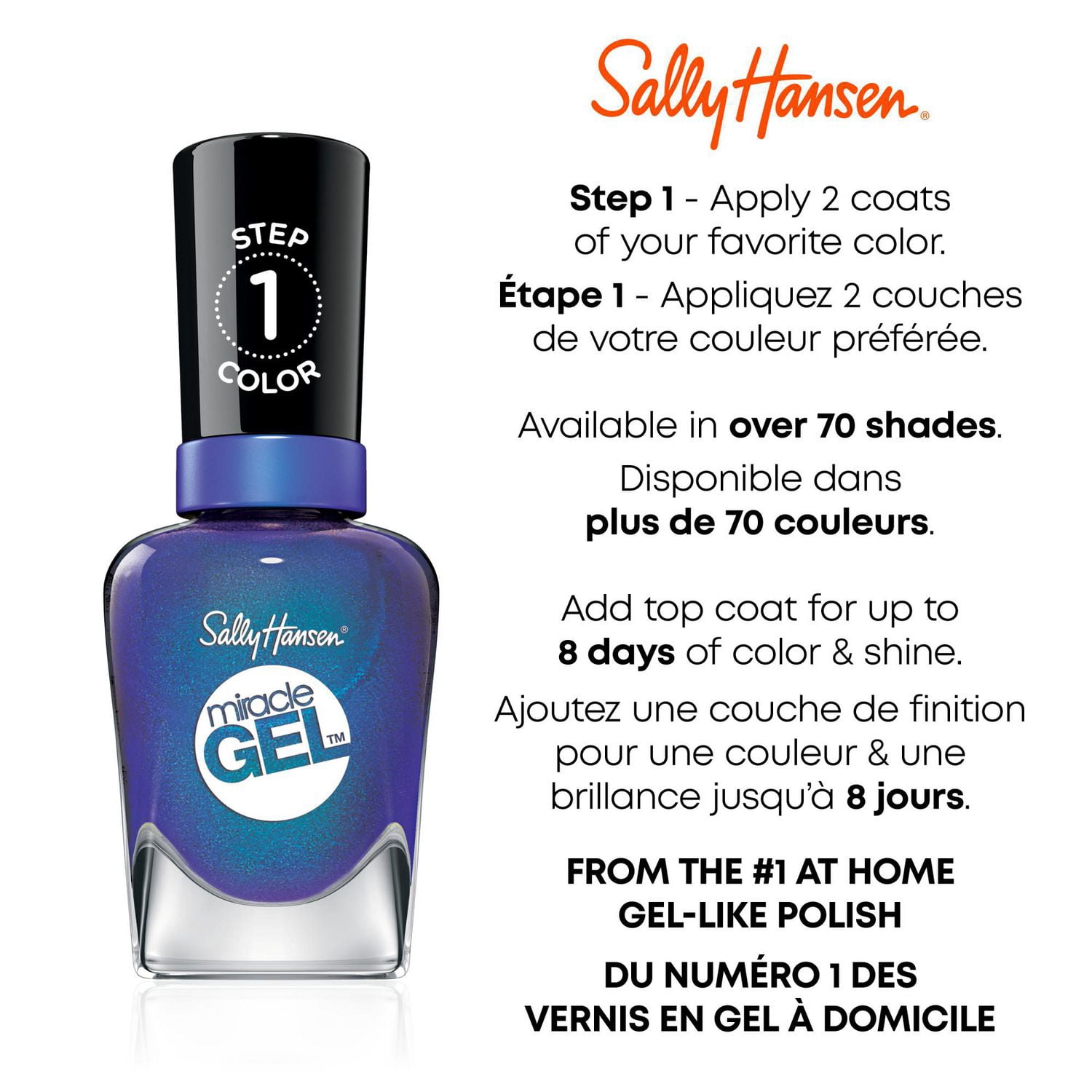 Miracle Gel™ Vernis à ongles, système de simili-gel en 2 étapes, sans lampe UV, jusqu'à 8 jours de couleur et brillance.