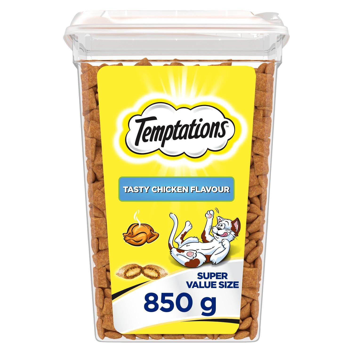 Gâteries pour chats TEMPTATIONS saveur de poulet savoureux, contenant de 850 g
