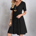 thumbnail image 2 of LOVZFMLL Robe d'Été pour Femme Décontractée Évasée à Manches Courtes, Col en V, à Étages, Ligne A, Fluide, Robe de Plage à Volants Longueur Genou, Robe Soleil Noire G, 2 of 9