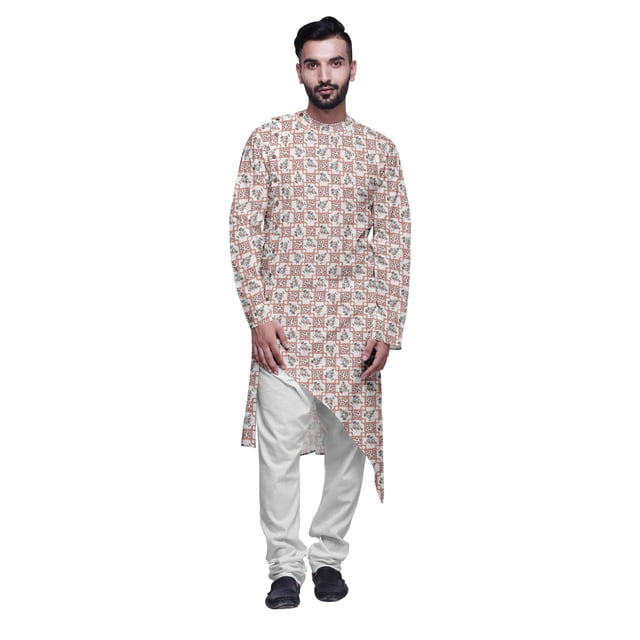 Atasi Indian Asymmetric Party Wear Kurta With White Churidar Pajama Set For Men