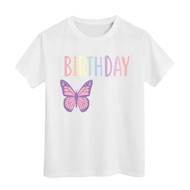 PMVFHDE Hauts de Bain pour Fille T-Shirt Fille d'Anniversaire à Manches Courtes T-Shirt d'Été à Col Rond Coupe Décontractée Chandails de Base Blanc, 8-9 Ans