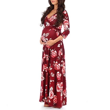 Robe Portefeuille de Maternité à Imprimé pour Femme avec Ceinture Ajustable, Robe de Grossesse Multifonction
