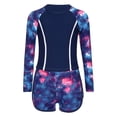 thumbnail image 4 of Eandarui Kids Girls 2 Piece Rash Guards Swimsuit Long Sleeve Patchwork Flower Print with Short Swimwear Purple 100, 4 of 6