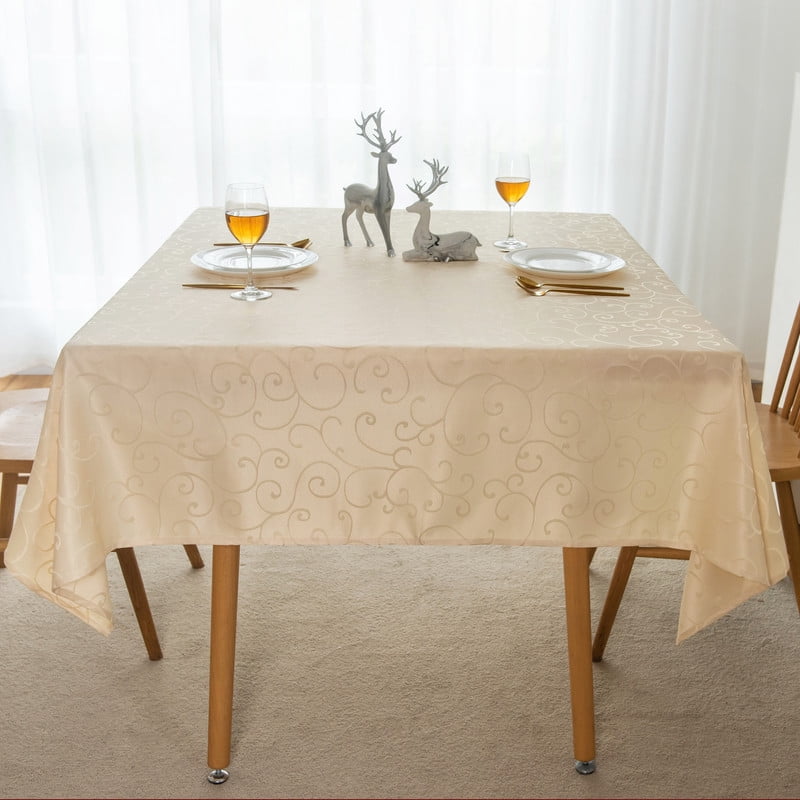 Marina Decoration Jacquard Waterproof Thick Elegant Luxury Premium Solid Damask Branch Scroll Decorative Home Kitchen Tablecloth Liquid Repellent and Stain Resistant
