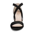 thumbnail image 2 of BLISSFUL STEP Women's Open Toe Cross Strap Mid Block Heel Sandals Black 5, 2 of 8
