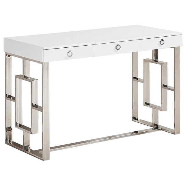 Best Master Furniture BA211 Silver Writing Desk Contemporary 3 Drawer Writing Desk, Silver