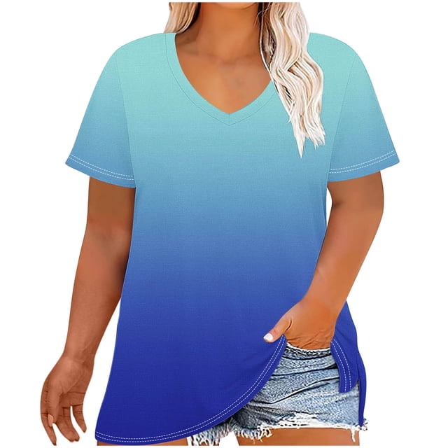 Womens Short Shorts V-Neck Short Sleeve Printing Base Shirt for Women, Plus Size Casual Top Imitation Rack