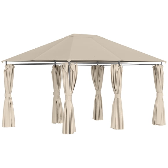 Outsunny 10' x 13' Outdoor Patio Gazebo Garden Pavilion Backyard Canopy Party Tent Shelter Summer Sun Shade w/ Steel Frame and Curtains, Khaki