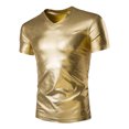 thumbnail image 1 of T-shirt à Manches Courtes à Col Rond à Paillettes Contrastées pour Homme - Coupe Ajustée, Polyester Extensible, Tenue Décontractée Quotidienne, 1 of 2
