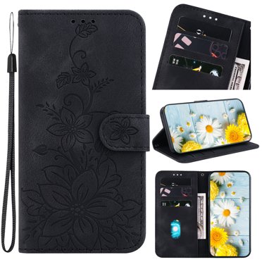 Compatible avec Samsung Galaxy A03 Core Étui Portefeuille en Relief Lily avec Porte-Cartes en Cuir PU