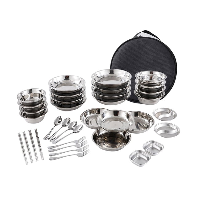 tamizeot Stainless Steel Plates and Bowls Camping Set Utensils Camping Set for Picnic 30pcs 36 pcs