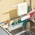 thumbnail image 1 of Retractable Water Filter Rack Basket - Expandable Sink Mounted organizer Multi-Functional Drying Rack & Utensil Holder Sturdy, Green, JKODE, 1 of 8