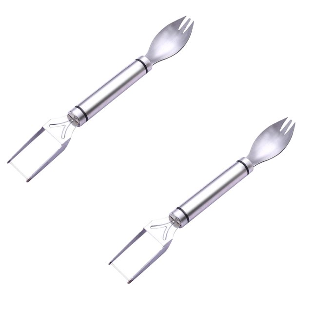 Oleegame 2PC Stainless Steel Cutlery Set 2in1 Stainless Steel Fruit Cutter 2024 New Watermelon Fork Slicer Cutter Slicer Tool Head Fruit Forks Slicer For Home Kitchen Gadget (3 Pcs) Silver