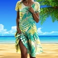 thumbnail image 2 of JIRNDf Robes de Printemps pour Femmes 2025 Tendance à Imprimé Floral Col Rond Vacances Basique Confortable Stylée Féminine Robes d'Été pour Femmes Plage Boho Robe Vert TG, 2 of 4