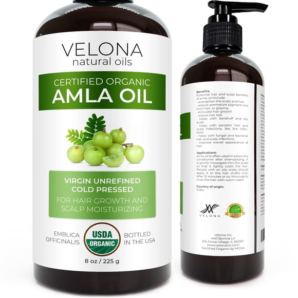 velona Amla Oil USDA Certified Organic - 8 oz | 100% Pure and Natural Carrier Oil | Extra Virgin Unrefined Cold Pressed | Hair Growth Body Face & Skin Care | Use Today - Enjoy Results