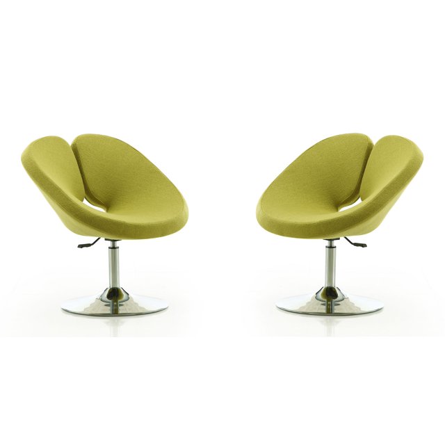 Manhattan Comfort Chaise Ajustable en Laine Mélangée Verte et Chrome Poli (Ensemble de 2)